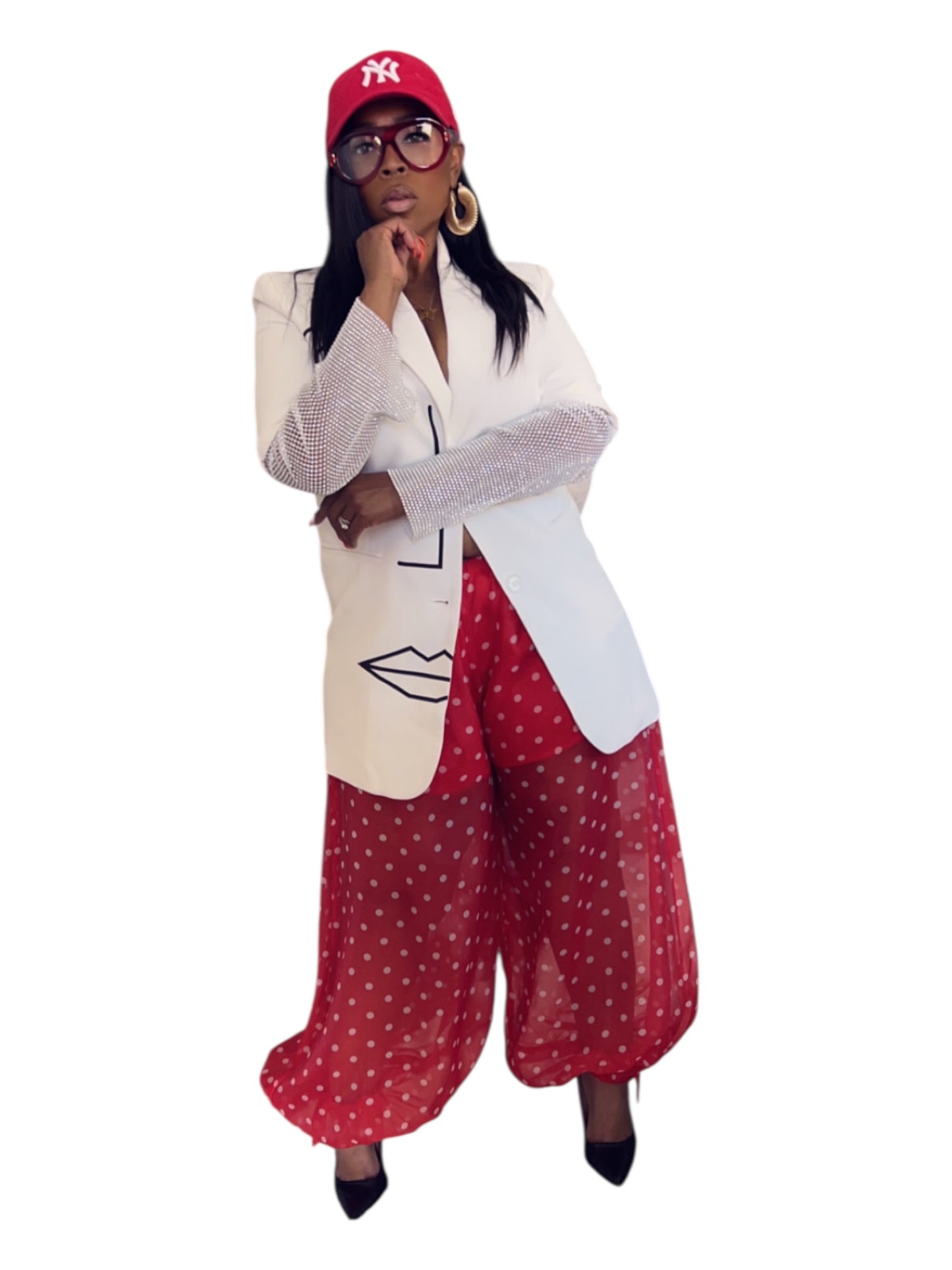 Red polka dot palazzo pants
