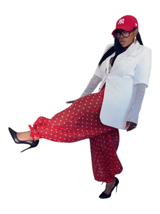Red polka dot palazzo pants